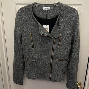 Calvin Klein Women S Jacket Moto Gray Zip Closure Performance Knit Fleece $149